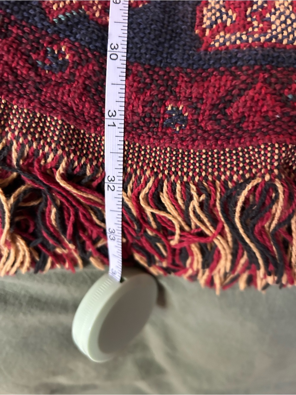One of a Kind Handmade Women's Red & Navy Tapestry Fringed Cardigan Jacket - Picture 14 of 16